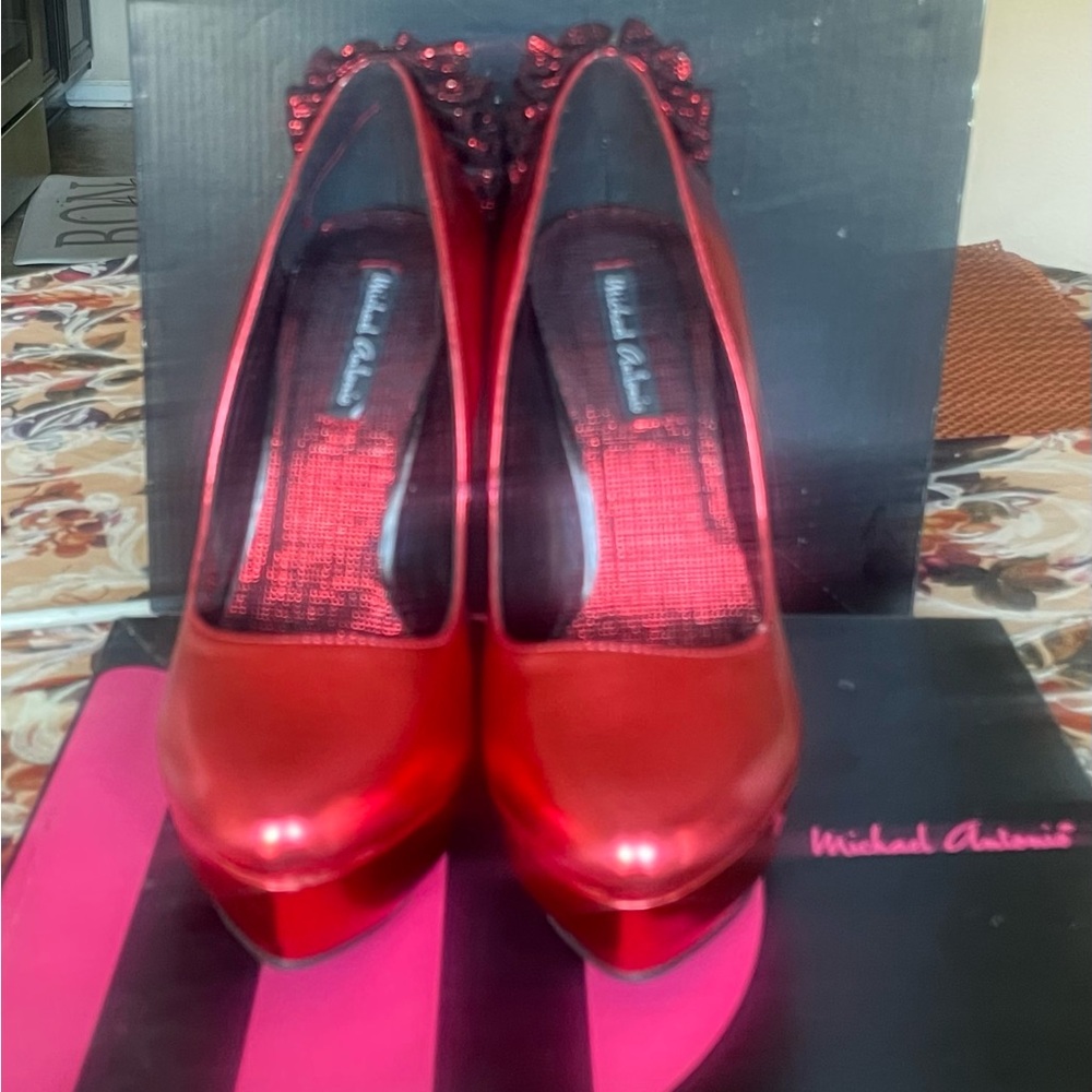 Michael Antonio satin red high heel shoes